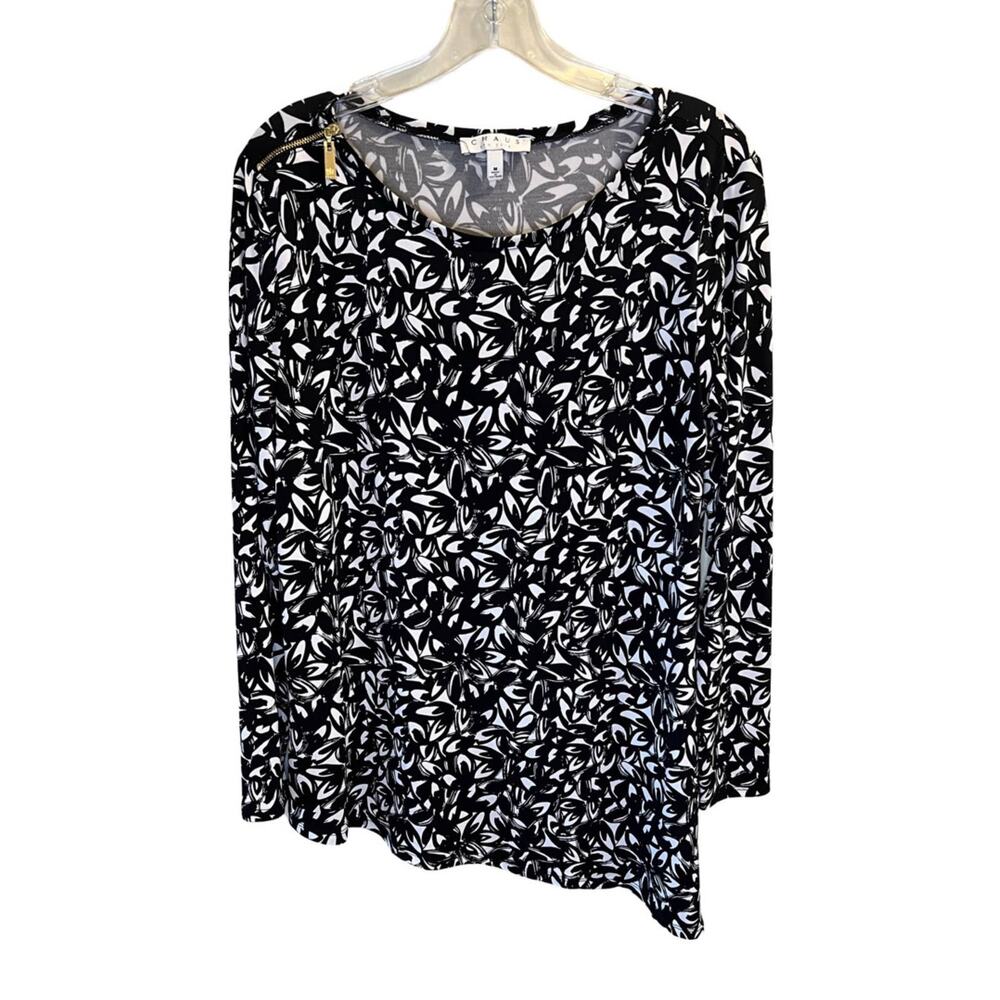 Chaus Asymmetrical, Long Sleeve, Black & White Dress Top Medium
